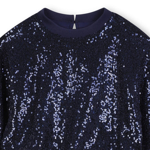 Girls Navy Sequin Party Dress with Mesh Skirt
