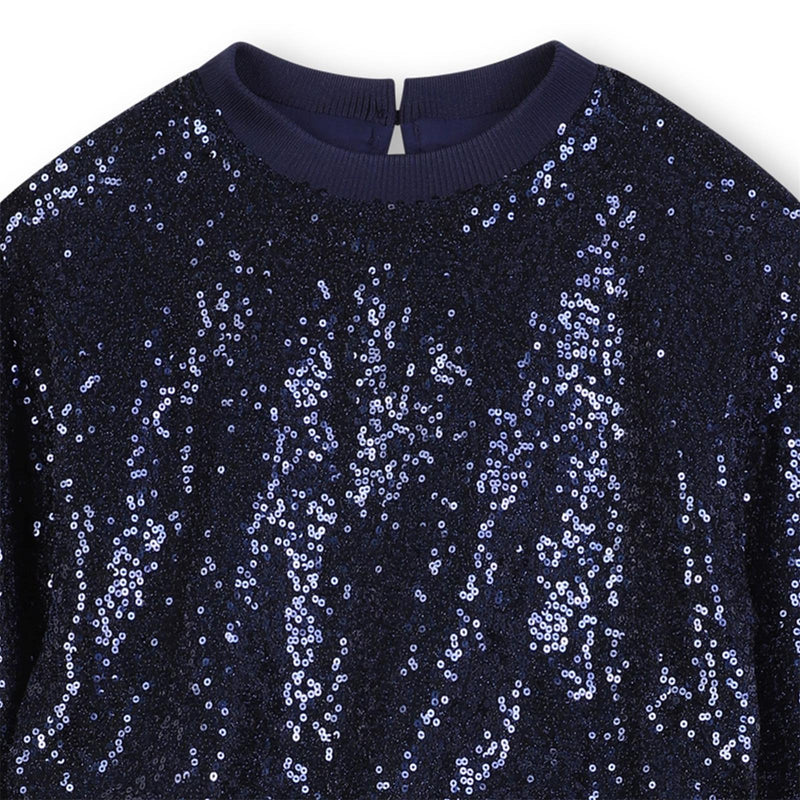 Girls Navy Sequin Party Dress with Mesh Skirt