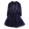 Girls Navy Sequin Party Dress with Mesh Skirt