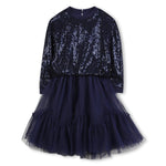 Girls Navy Sequin Party Dress with Mesh Skirt