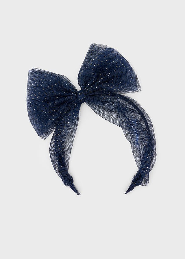 Girls Navy Tulle Bow Tie Headband