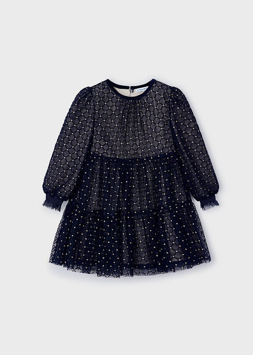 Girls' Navy Tulle Printed Dress (Mayoral)