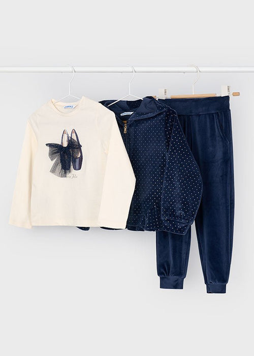 Girls Navy Velour 3 - Piece Tracksuit Set