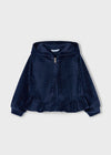 Girls Navy Velour 3 - Piece Tracksuit Set