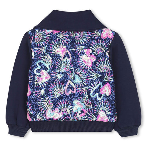 Girls Navy Zip Cardigan With Sequin Back
