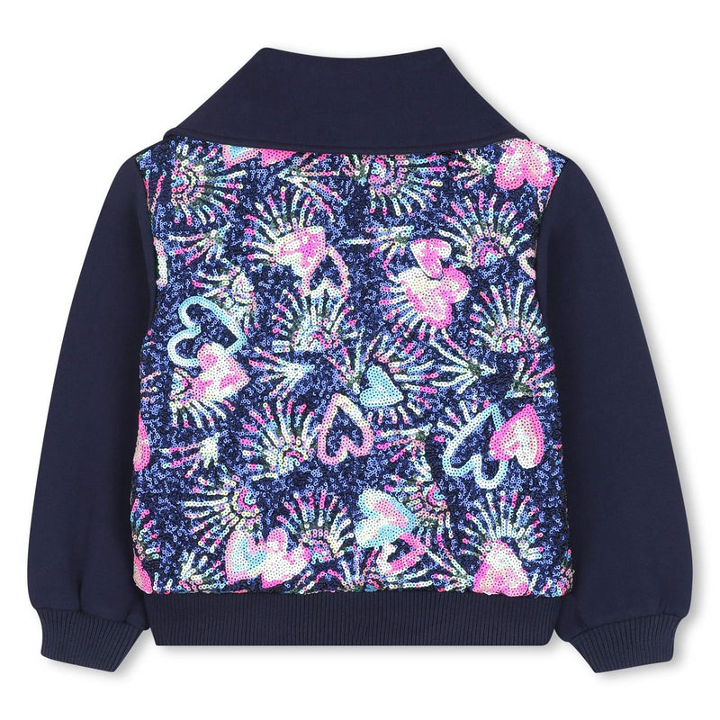 Girls Navy Zip Cardigan With Sequin Back