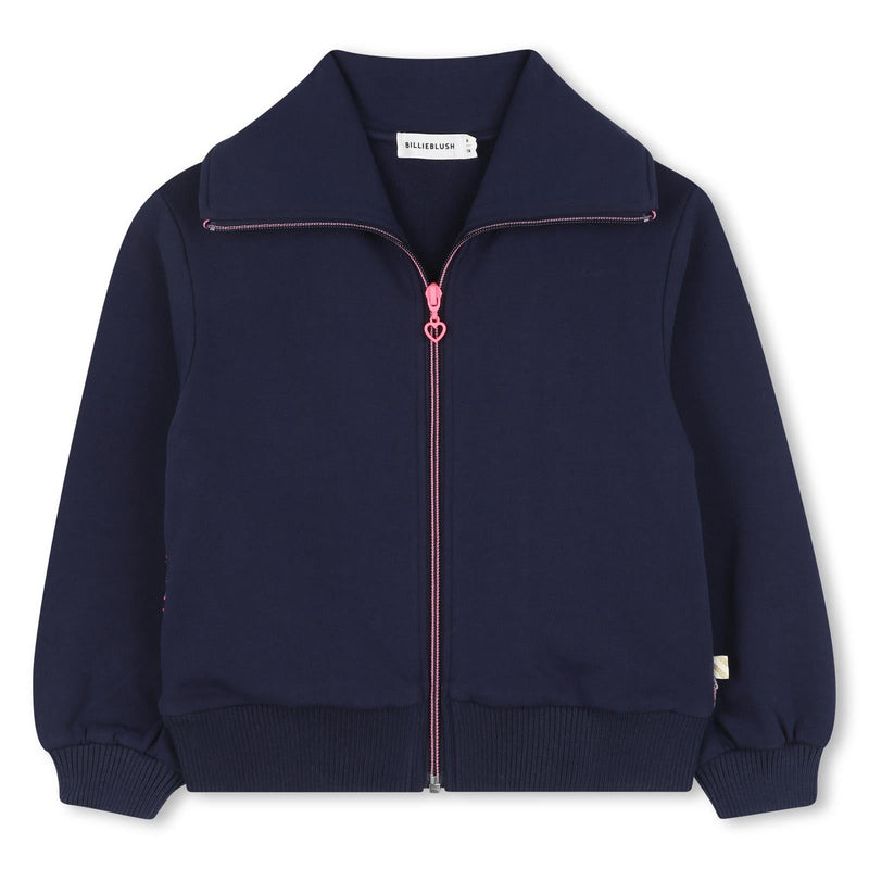 Girls Navy Zip Cardigan With Sequin Back