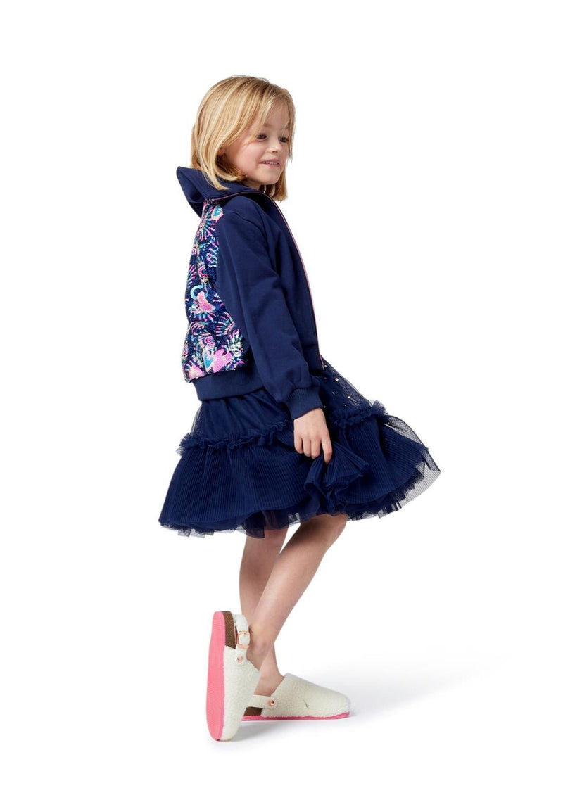 Girls Navy Zip Cardigan With Sequin Back