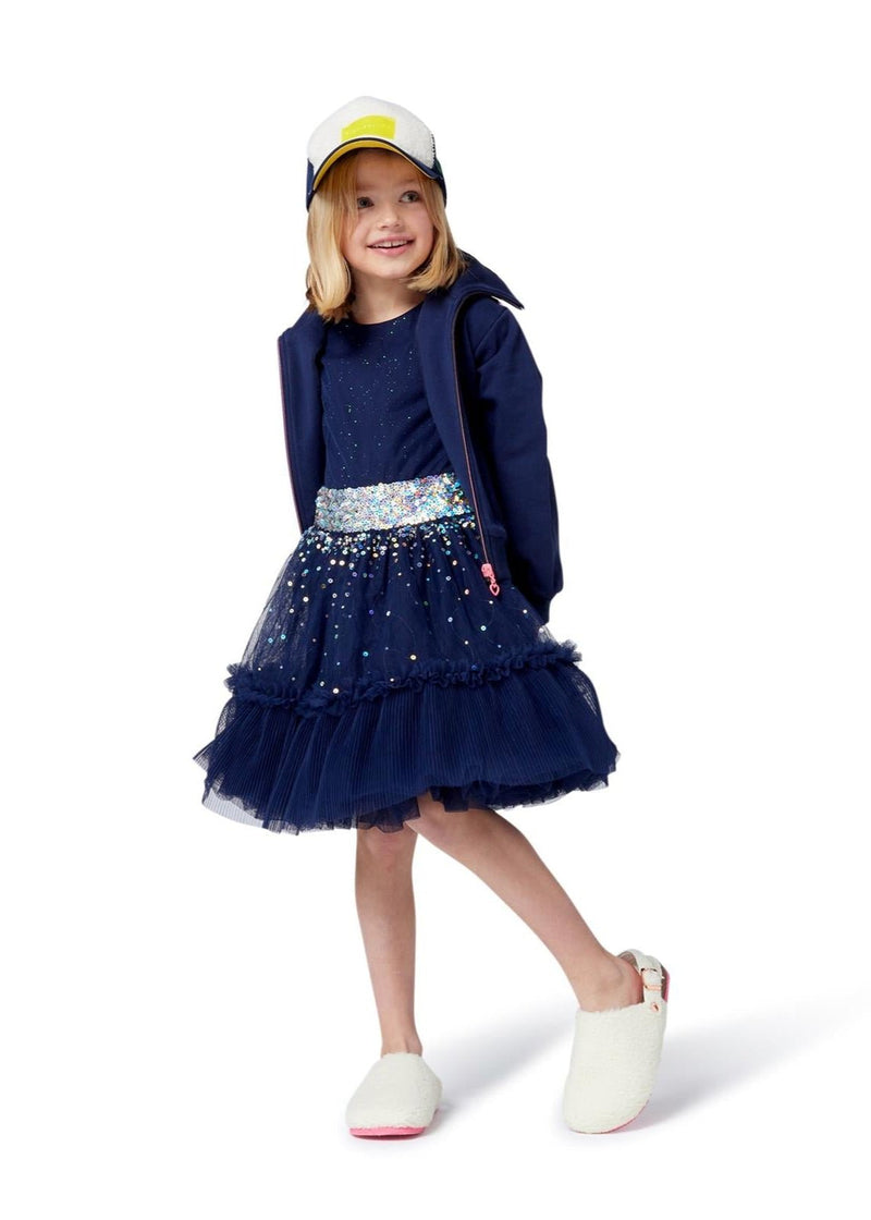 Girls Navy Zip Cardigan With Sequin Back