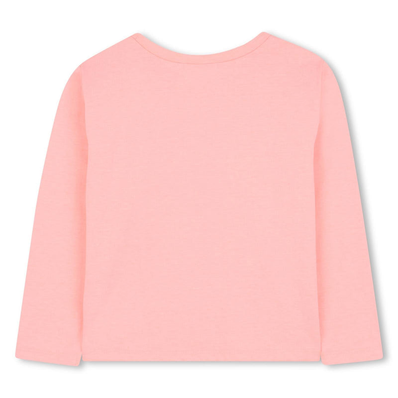 Girls Neon Pink Glitter Print Long Sleeve Top