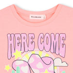 Girls Neon Pink Glitter Print Long Sleeve Top