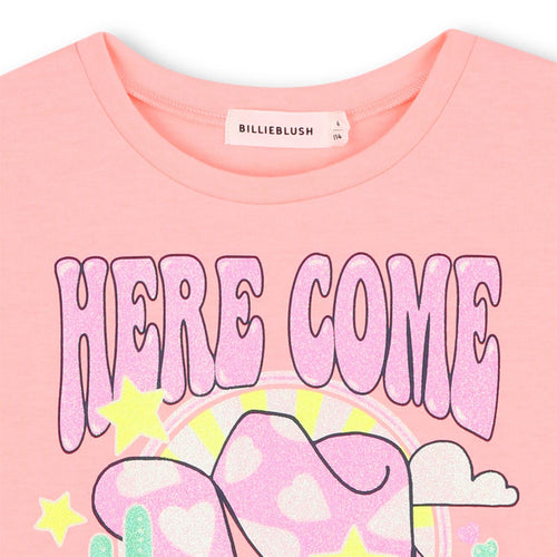 Girls Neon Pink Glitter Print Long Sleeve Top