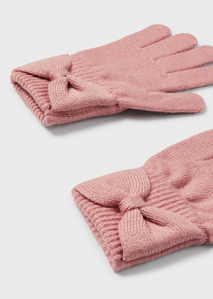 Girls Nude Pink Knitted Bow Gloves (Mayoral)