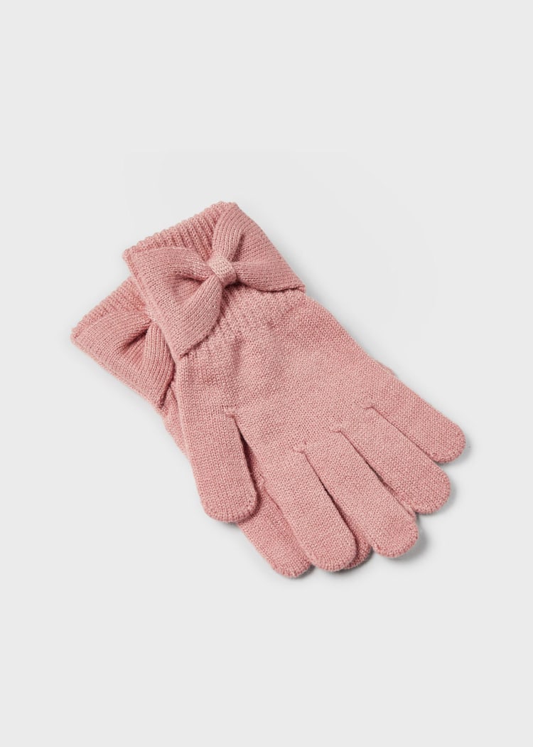 Girls Nude Pink Knitted Bow Gloves (Mayoral)