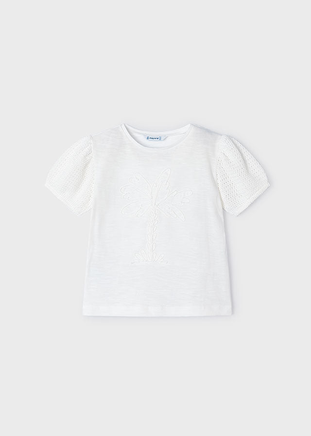 Girls Off white Cotton T-Shirt