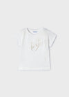 Girls Off white Flowers Cotton T-Shirt