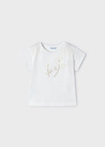 Girls Off white Flowers Cotton T-Shirt