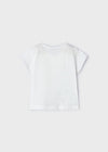 Girls Off white Flowers Cotton T-Shirt