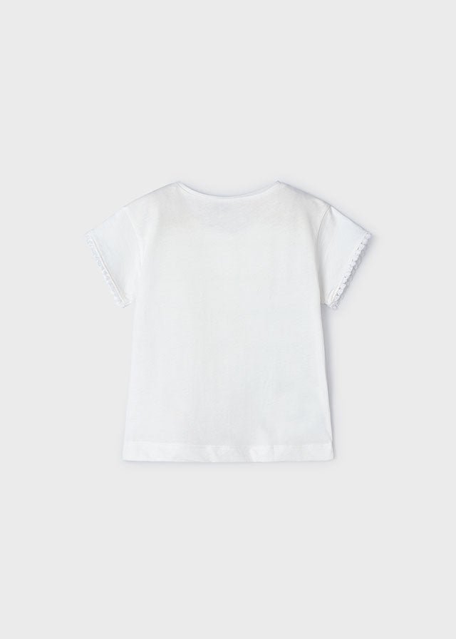 Girls Off white Flowers Cotton T-Shirt