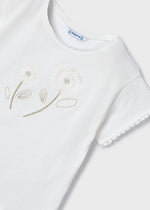 Girls Off white Flowers Cotton T-Shirt