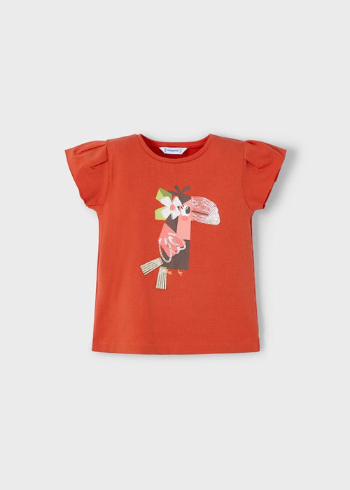 Girls Orange Parrot Print T-Shirt