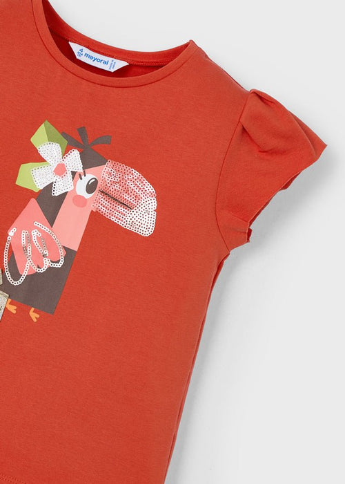 Girls Orange Parrot Print T-Shirt