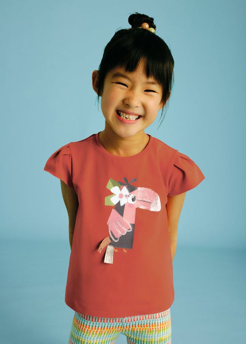 Girls Orange Parrot Print T-Shirt