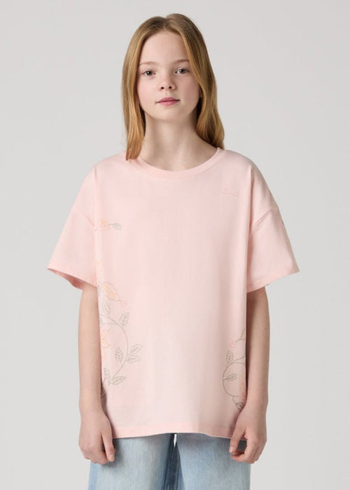 Girls Oversized Floral Embroidery T-Shirt