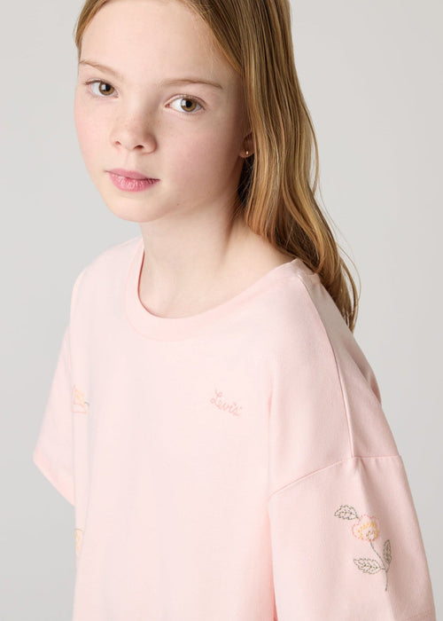 Girls Oversized Floral Embroidery T-Shirt