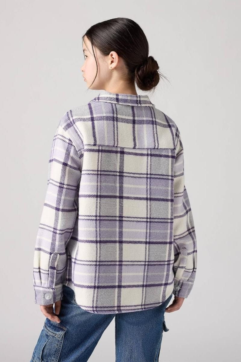 Girls Oversized Lilac Plaid Shacket