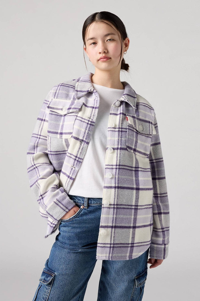 Girls Oversized Lilac Plaid Shacket