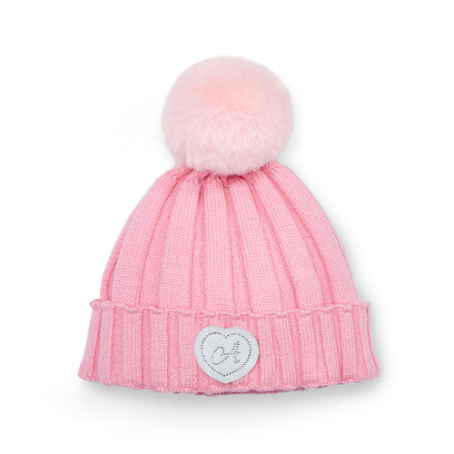 Girls Peony Pink Pom Pom Knitted Hat