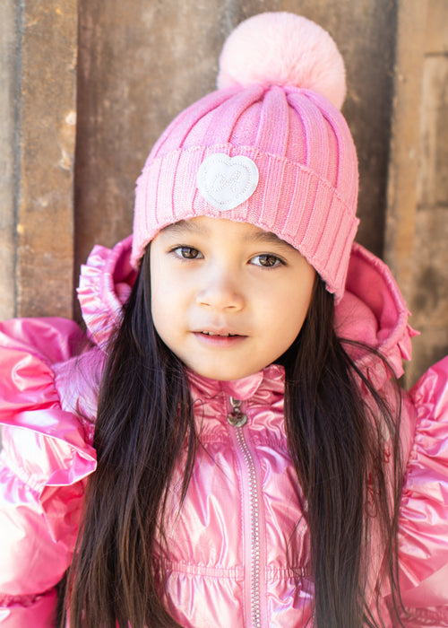Girls Peony Pink Pom Pom Knitted Hat