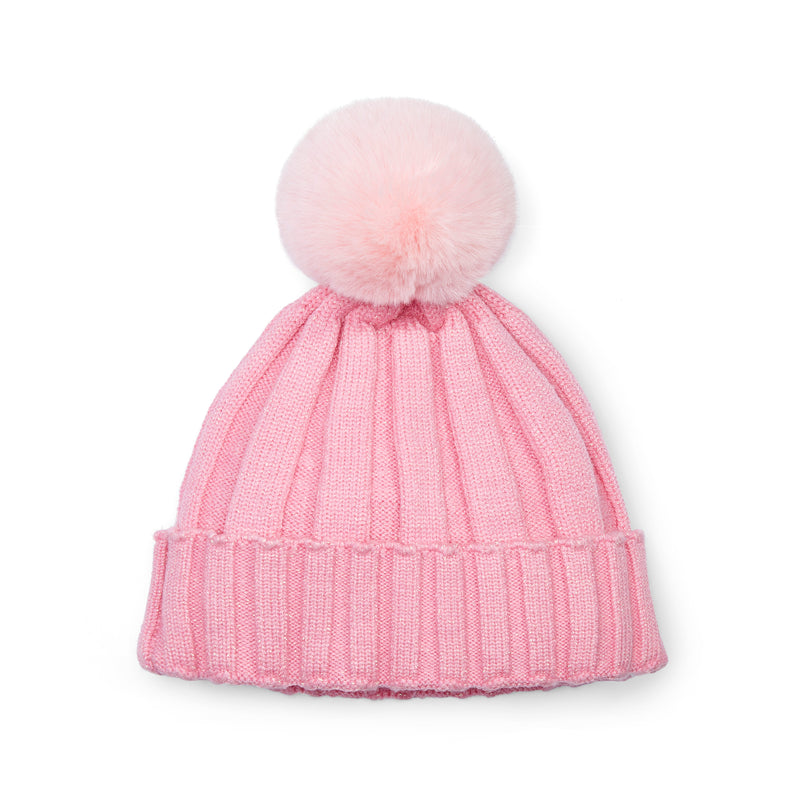 Girls Peony Pink Pom Pom Knitted Hat