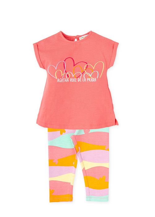 Girls Pink 2 - Piece Heart Print Leggings Set