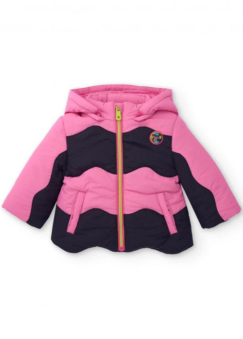 Girls Pink and Navy Hooded Padded Coat