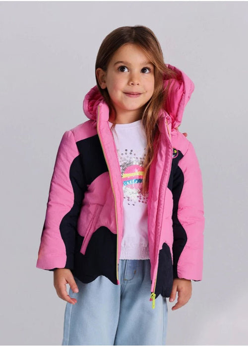 Girls Pink and Navy Hooded Padded Coat