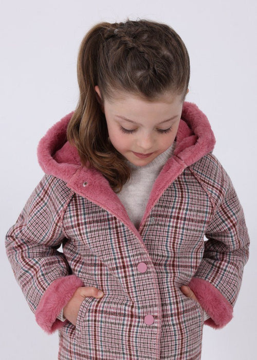 Girls Pink & Blue Check Coat