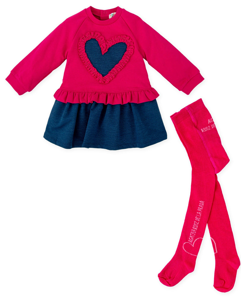 Girls Pink & Blue Ruffle Heart Dress Set