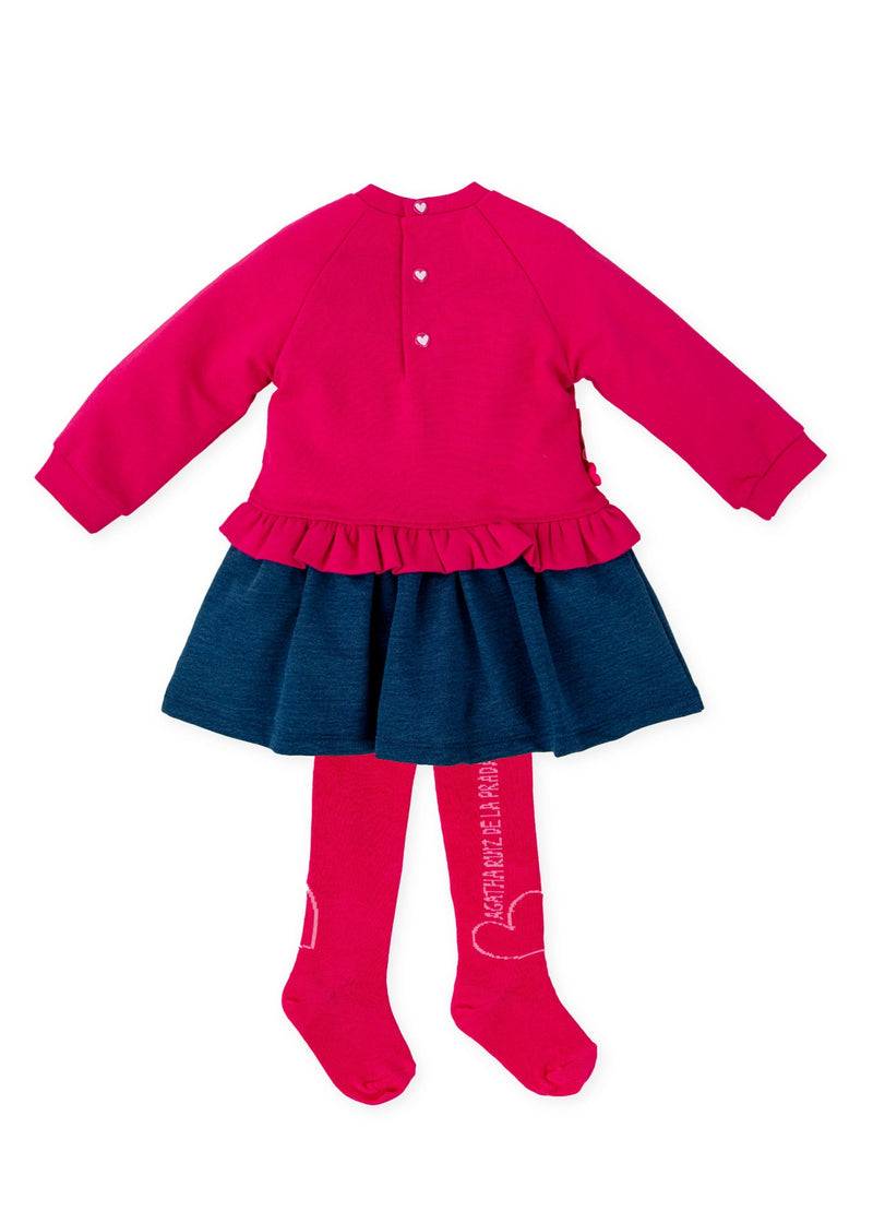 Girls Pink & Blue Ruffle Heart Dress Set