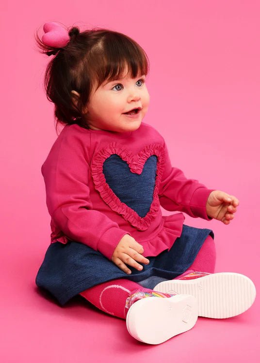 Girls Pink & Blue Ruffle Heart Dress Set