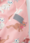 Girls Pink Cat Print Raincoat with Snap Closure