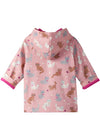 Girls Pink Cat Print Raincoat with Snap Closure