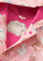 Girls Pink Cat Print Raincoat with Snap Closure