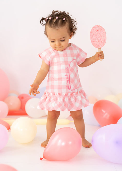 Girls Pink Check Cotton Dress