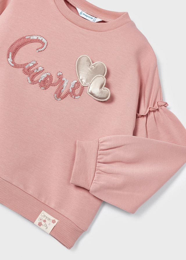 Girls Pink Cotton Heart Sweatshirt (mayoral)