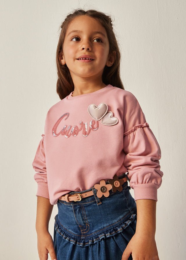 Girls Pink Cotton Heart Sweatshirt (mayoral)