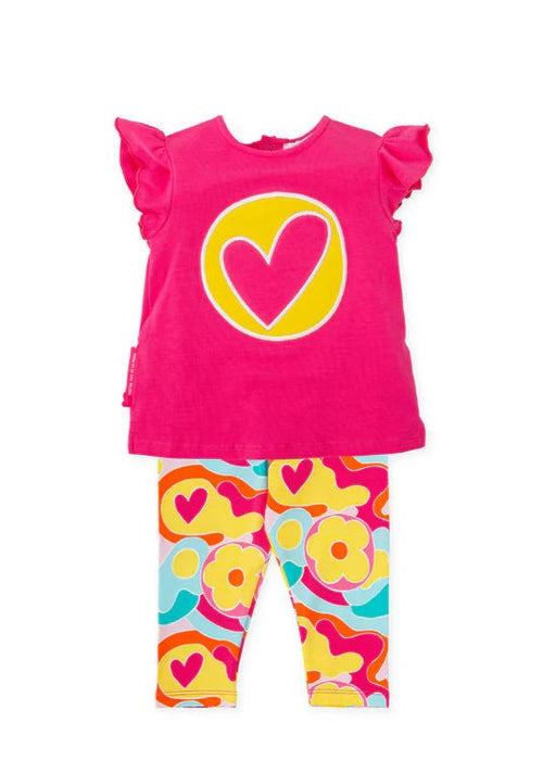 Girls Pink Cotton Legging Set with Heart Print