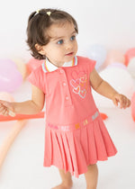 Girls Pink Cotton Polo Dress With Pleated Skirt
