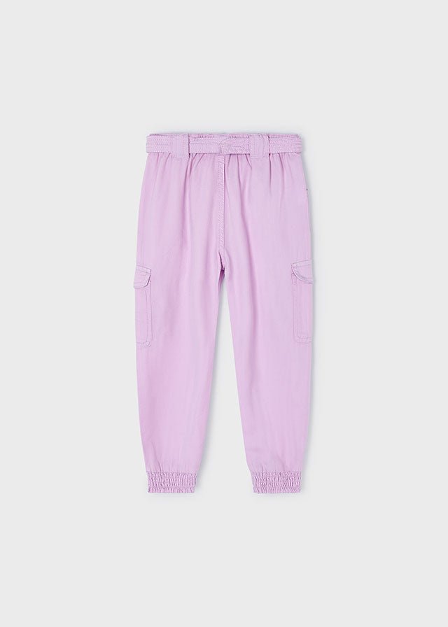 Girls Pink Cotton Twill Cargo Trousers